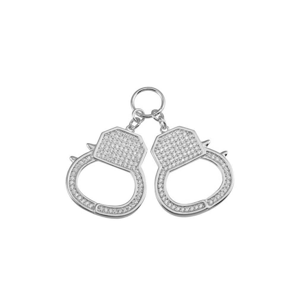 Rhodium Plated 925 Sterling Silver CZ Hand Cuffs Hip Hop Cop Valentine Pendant