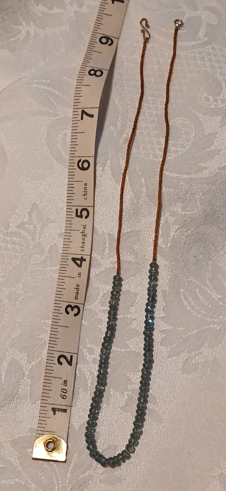 Labradorite Stone 1mm, Amber Tiny Beads, Necklace,Gold Tone Lobster Clasp,9.5″