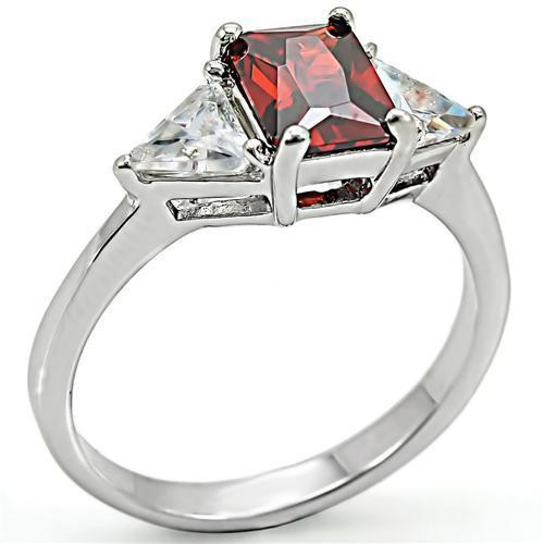 Women’s High-Polished 925 Sterling Silver Ring CZ Garnet – Office Wear, Weekend