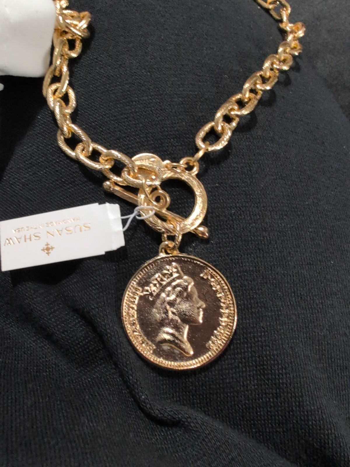 Susan Shaw Queen Elizabeth Coin Toggle Necklace