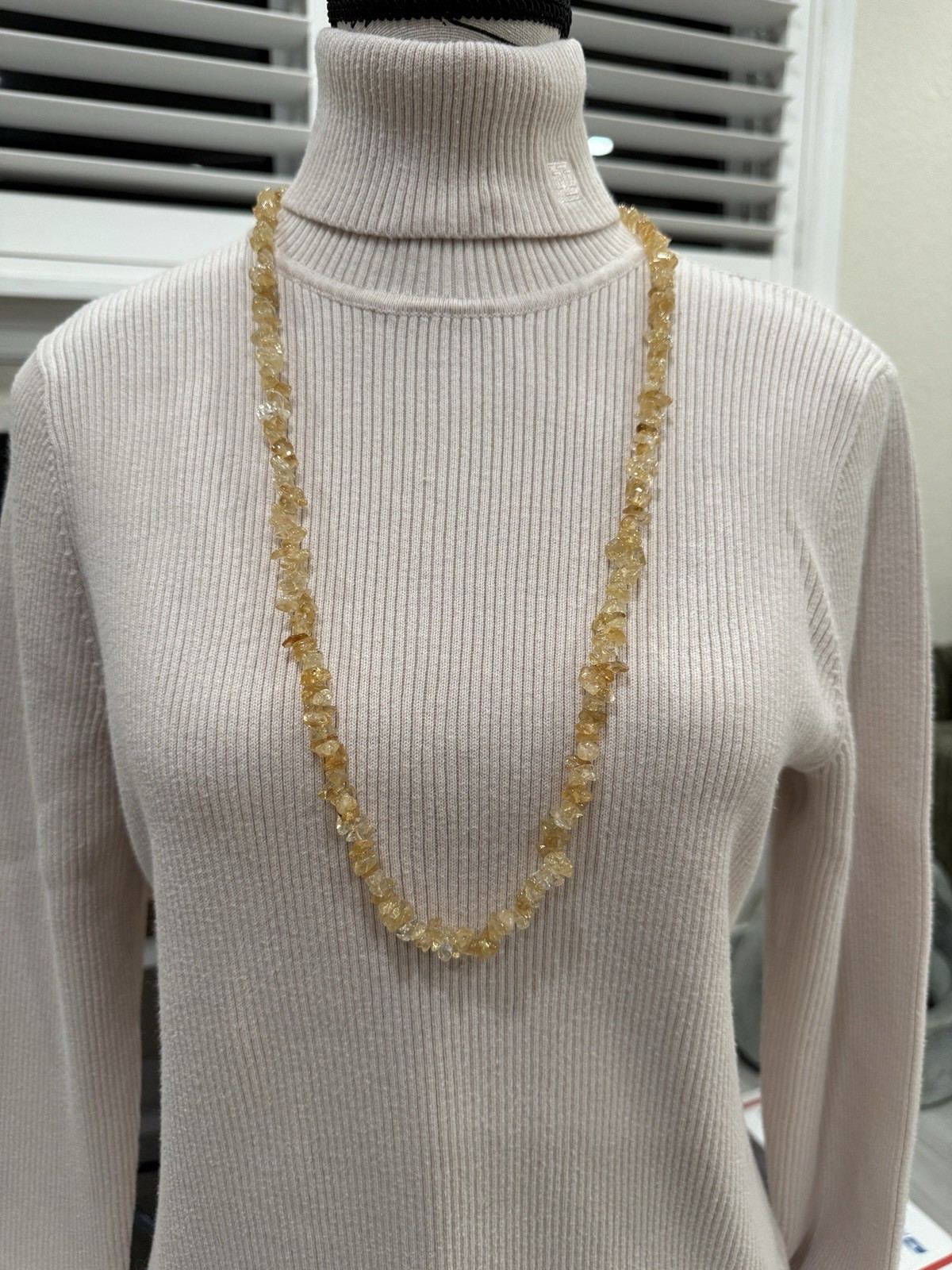 Yellow Glass Beaded Chain Necklace, Beaded Style, No Stone, Undated Era