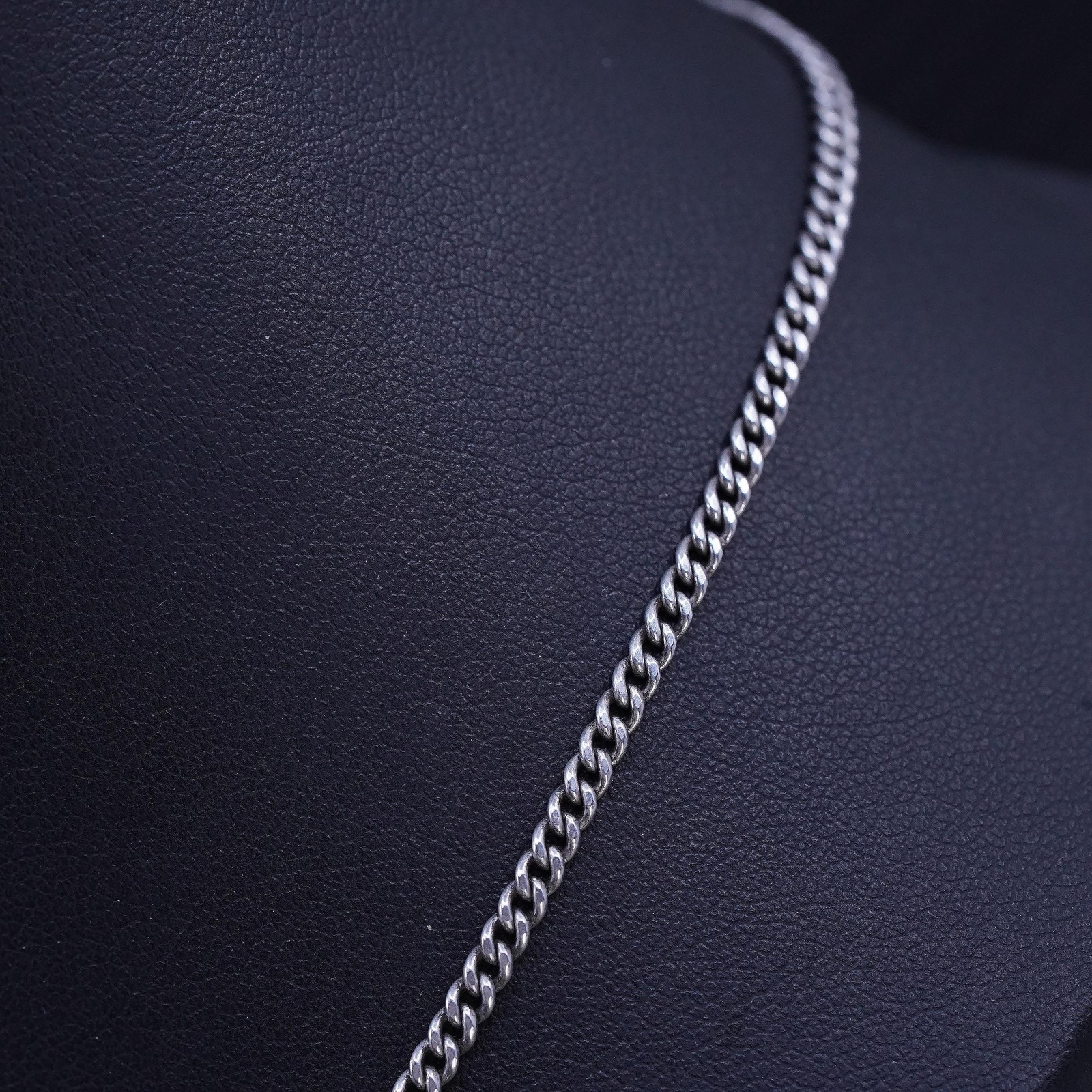 16” 3mm, vintage sterling silver 925 bold flatten curb chain necklace