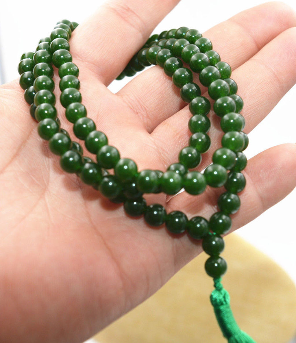 Natural 6mm Dark Green Jade 108 Prayer Beads Buddhist Mala Bracelet Necklace