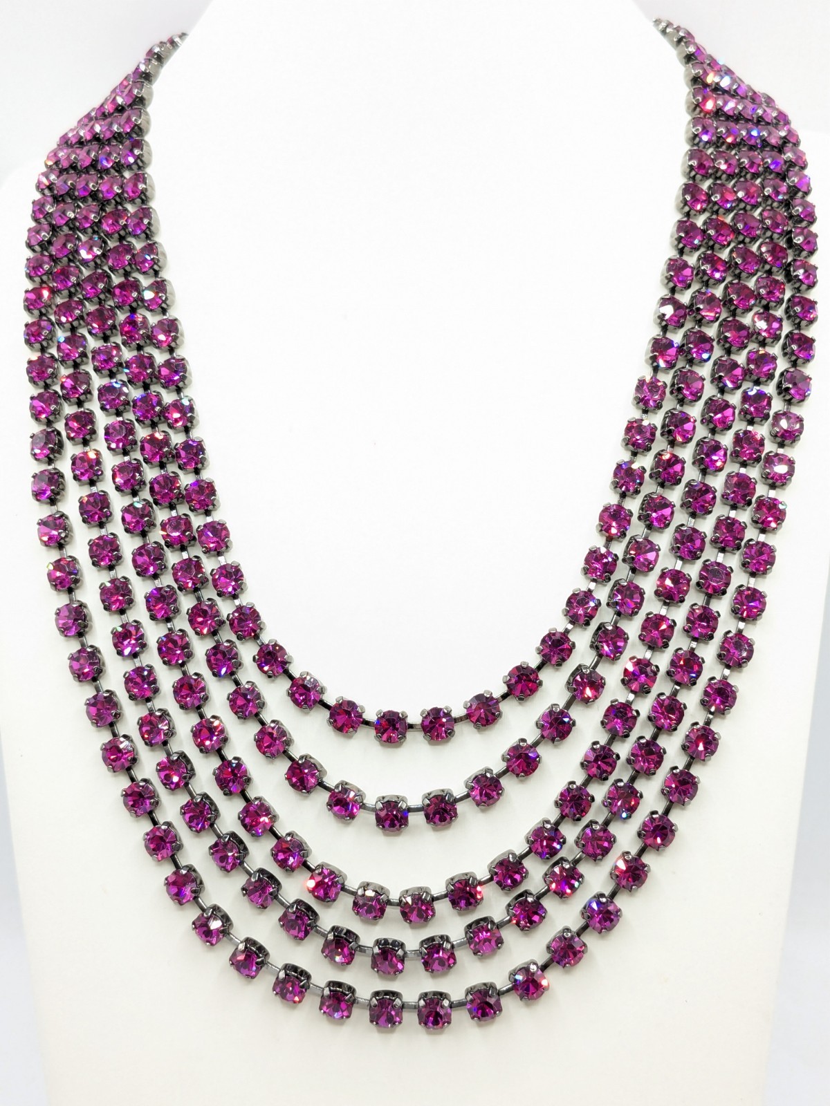 Vintage Cara NY Multi-Strand Pink Crystal Necklace NWOT