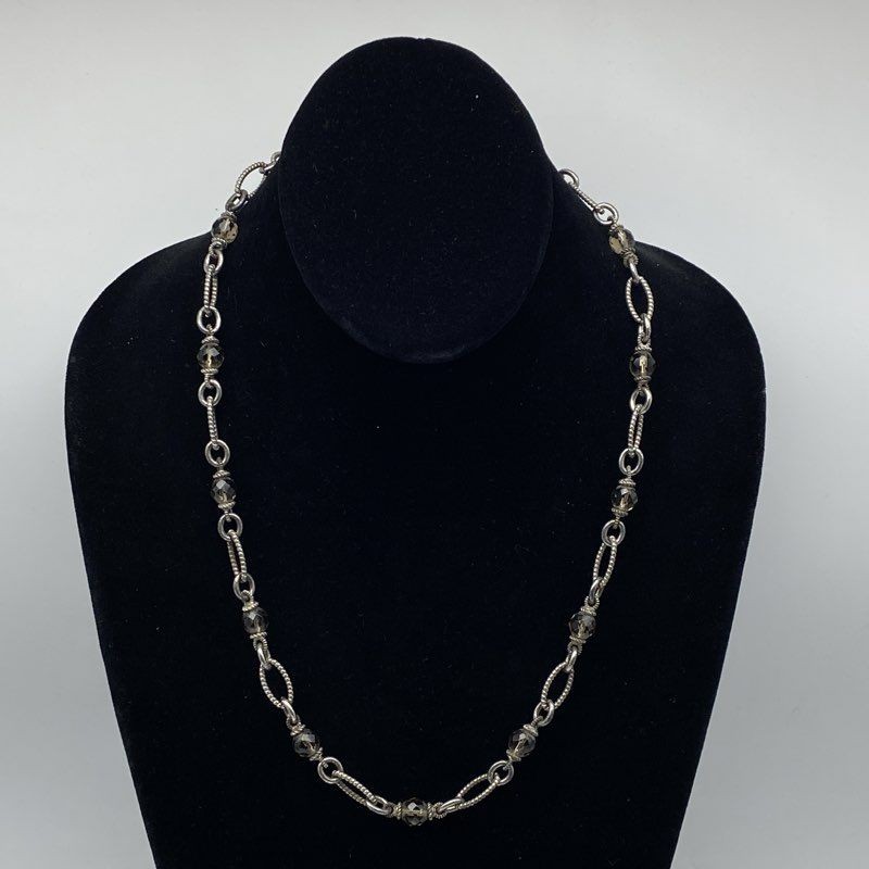 Judith Ripka 925 Sterling Silver Faceted Brown Stone Toggle Necklace 22.3″