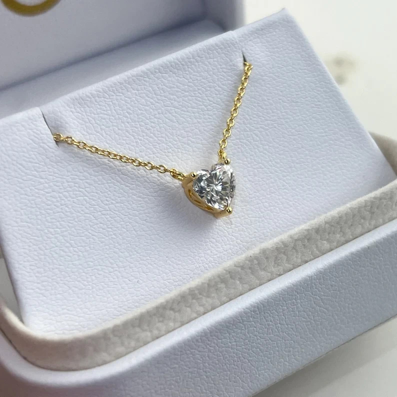 1Ct Heart Simulated Diamond Solitaire Pendant Necklace 14K Yellow Gold Plated
