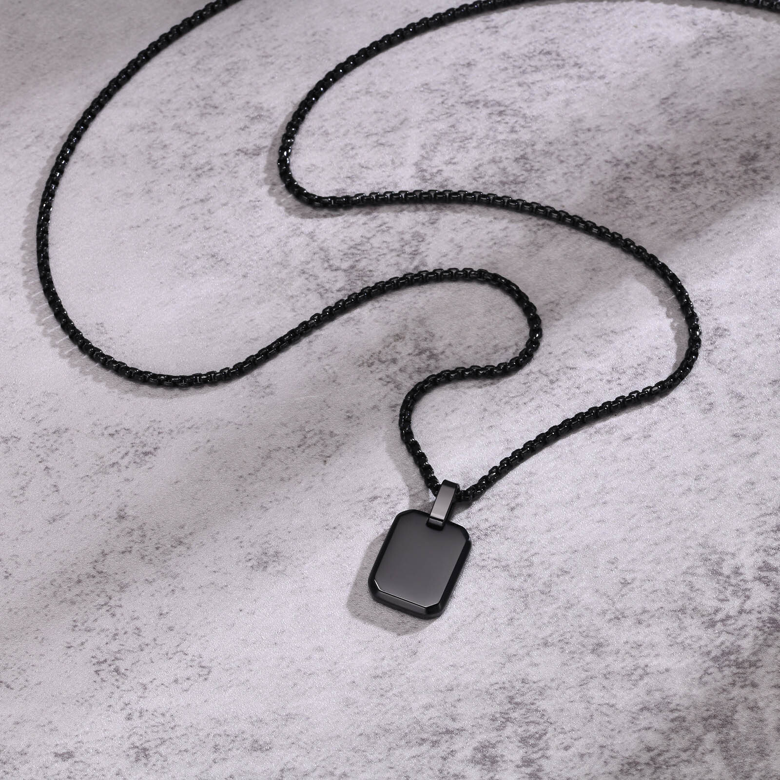 Vnox Free Engraving Unisex Geometric Necklaces, Square Pendant Women Men Jewelry