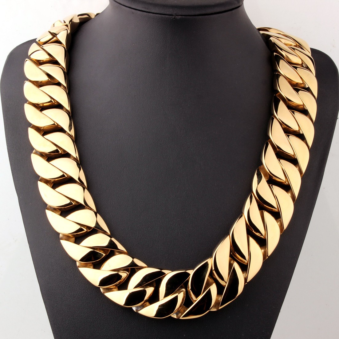 Super Heavy 31mm Polished Silver 316L Stainless Steel Curb Cuban Chain Necklace