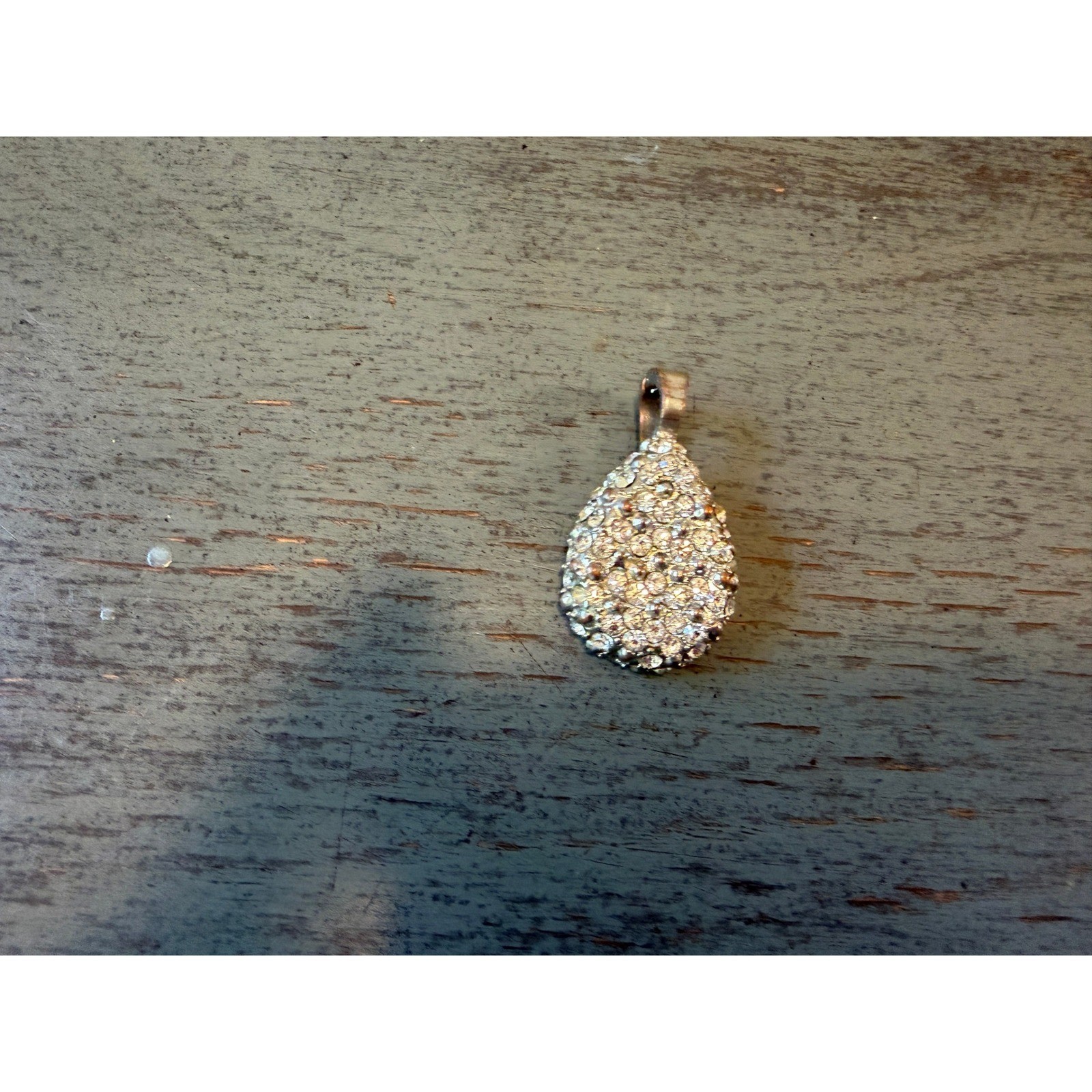 Silver Tone Pave Rhinestone Teardrop Pendant Charm Clear Crystal Sparkle