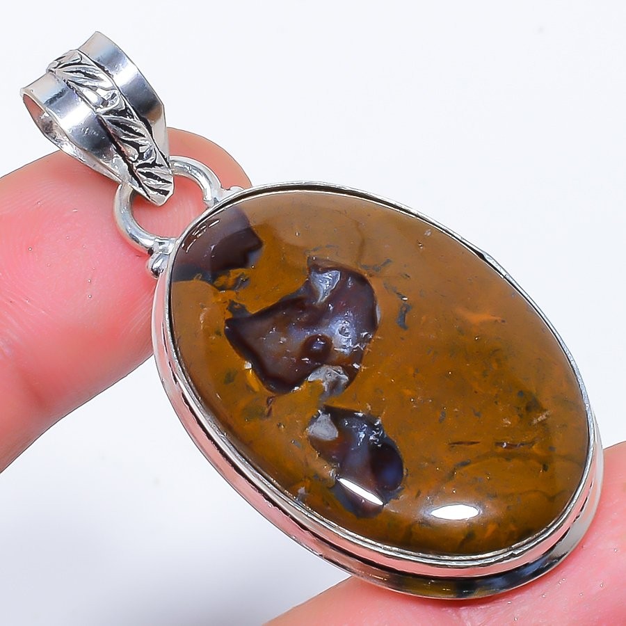 Natural Boulder Opal Gemstone 925 Silver Plated Jewelry Pendant 2.1″ S269