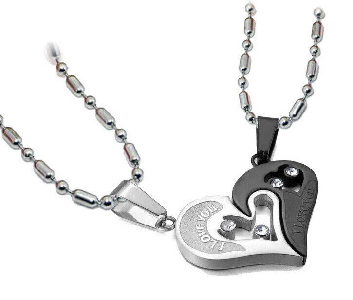 Hers His Stainless Steel I Love You Heart Men Women Couple Pendant Necklace 2 pc