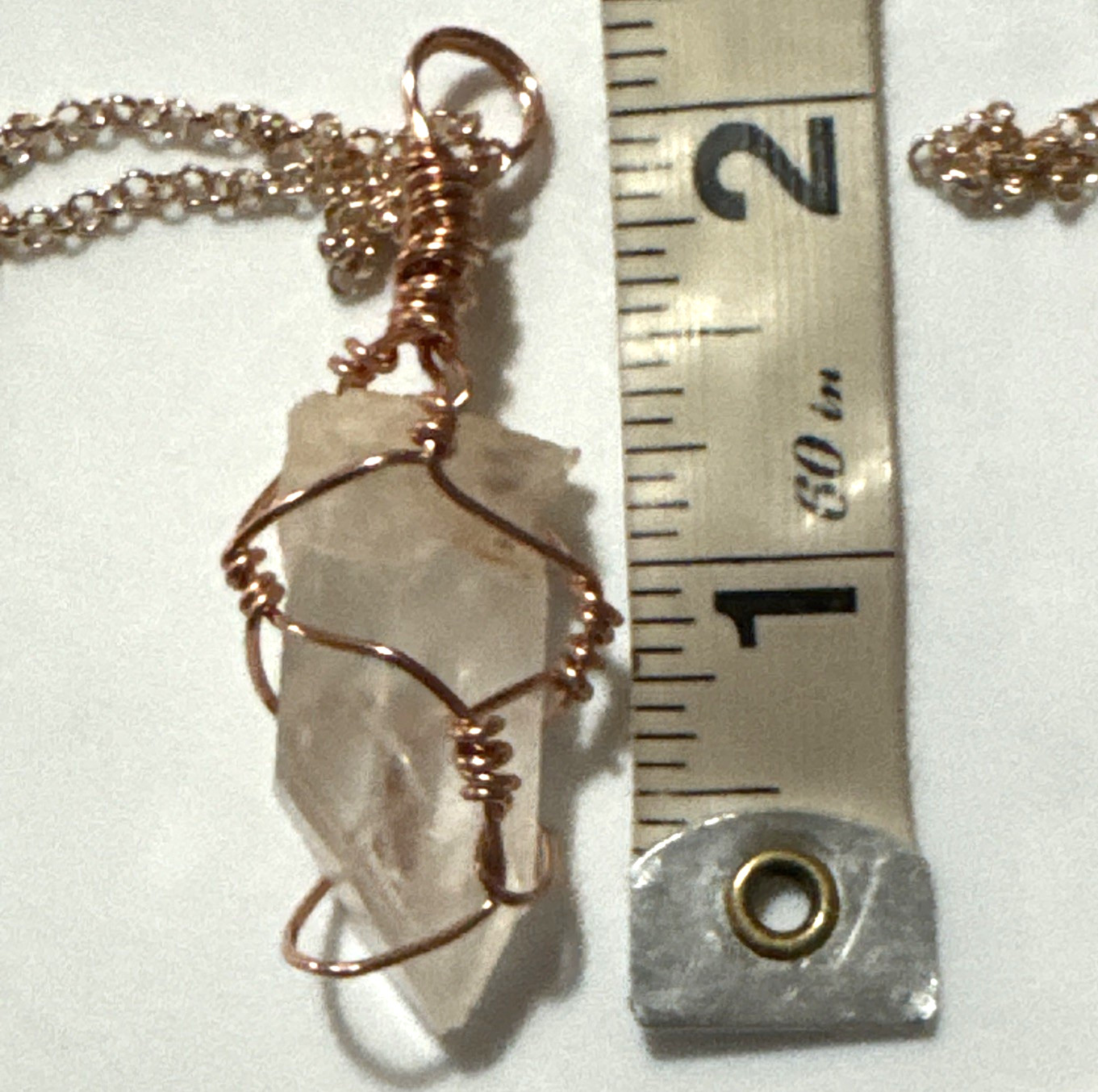 Clear Quartz Necklace Jewelry Rose Gold Tone 22″ Chain Genuine Stone Handmade