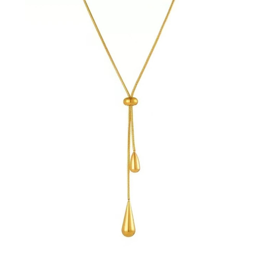 Stainless Steel Adjustable Water Drop Tassel Pendant Necklace for Women Gift