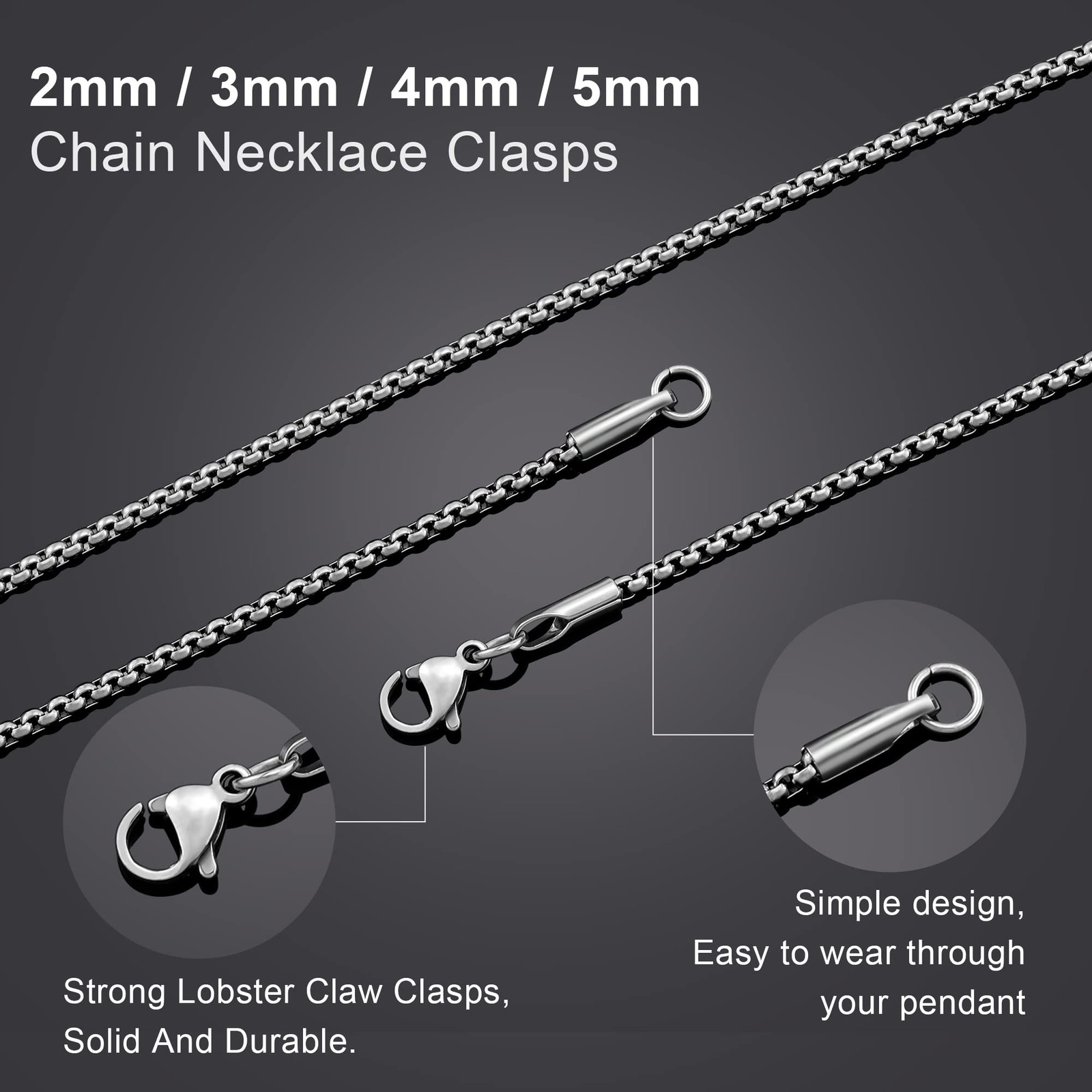 2mm Stainless Steel Square Rolo Chain Necklace for Men & Women 16 Inches