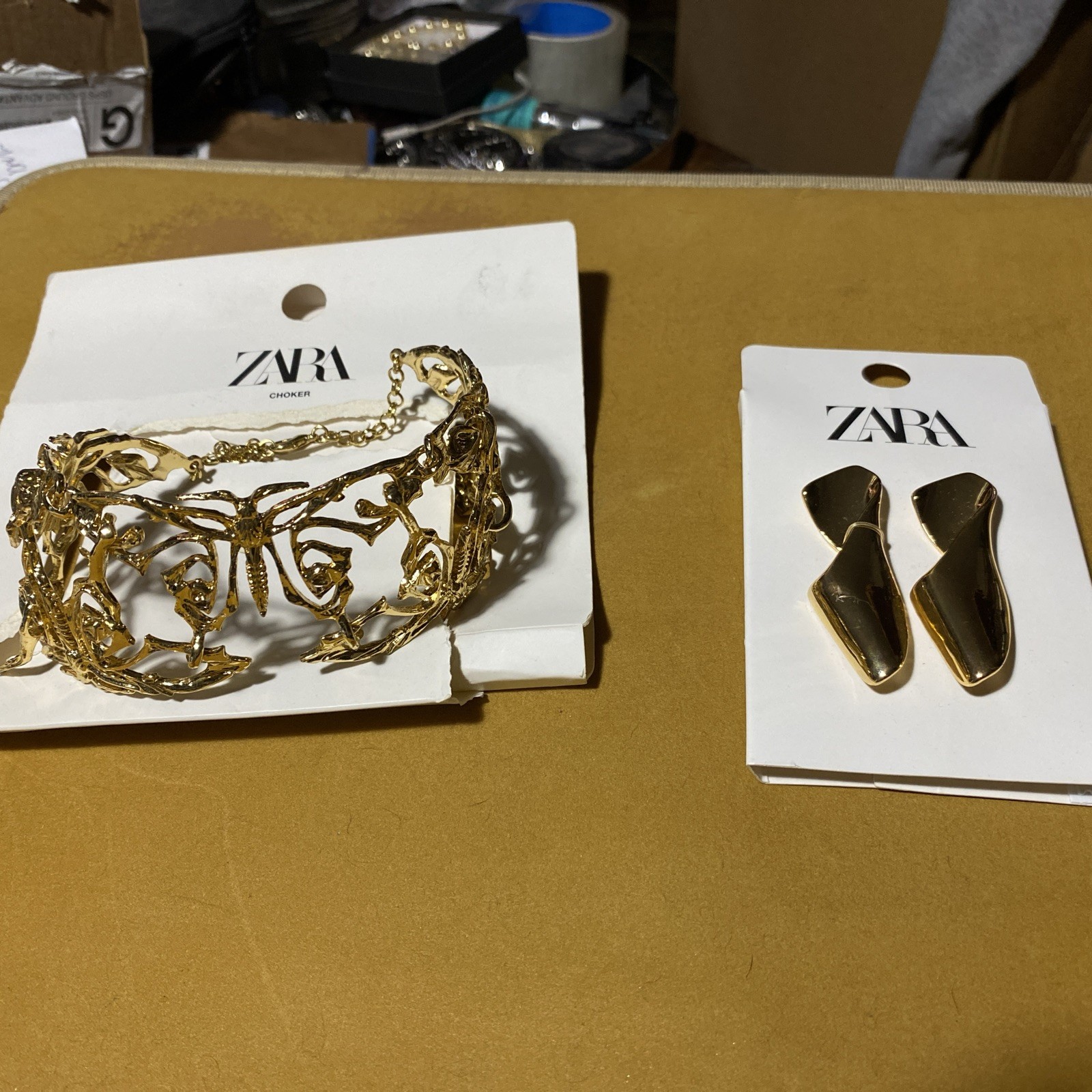 Zara Bold Statement Chunky Necklace Collar Choker Earrings Set Gold Twisted New