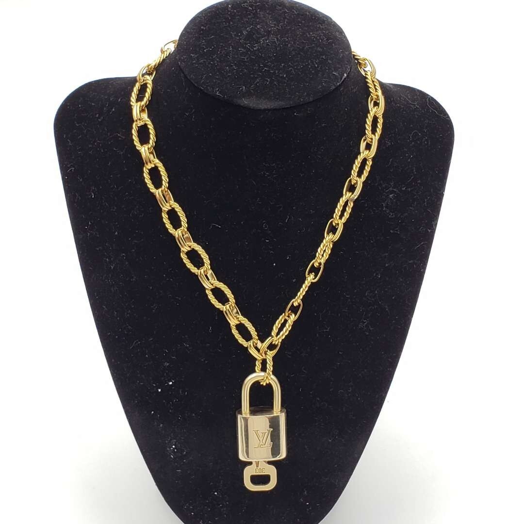 Stainless Steel Chain With 100% Authentic Louis Vuitton Gold Padlock Pendant 🔐