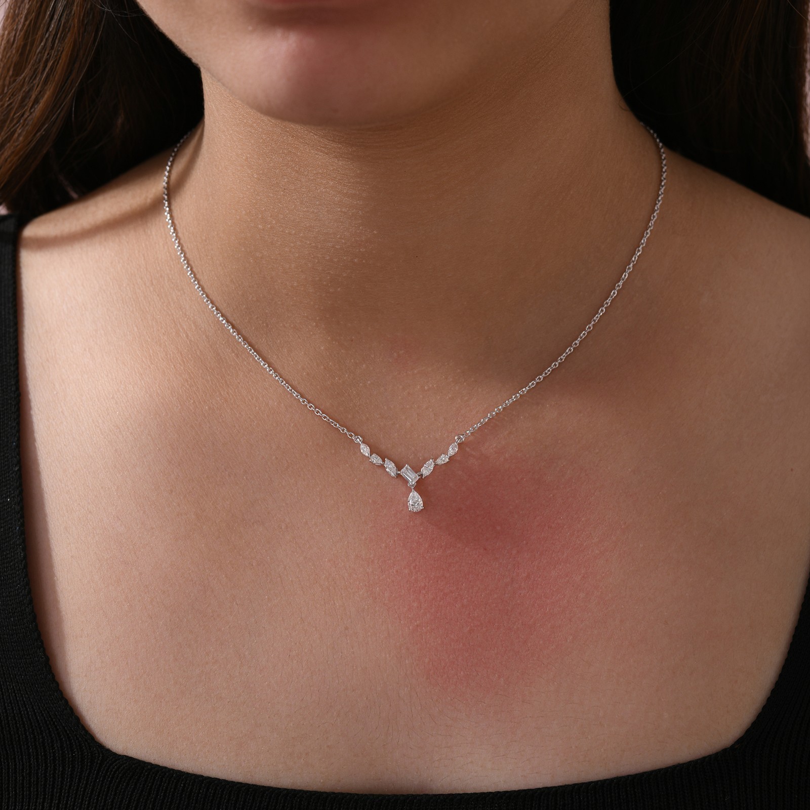 Gorgeous Necklace Pear & Marquise Cut Simulated Diamond In 14K White Gold Plated