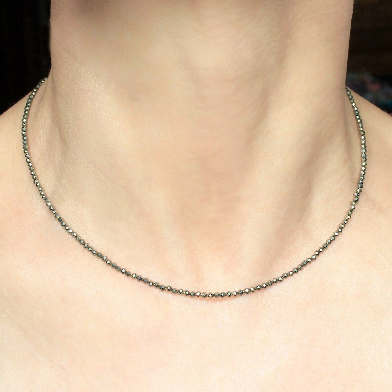 Pyrite Tiny 2mm Beaded Choker Healing Dainty Women Boho Crystal Necklace Gifts