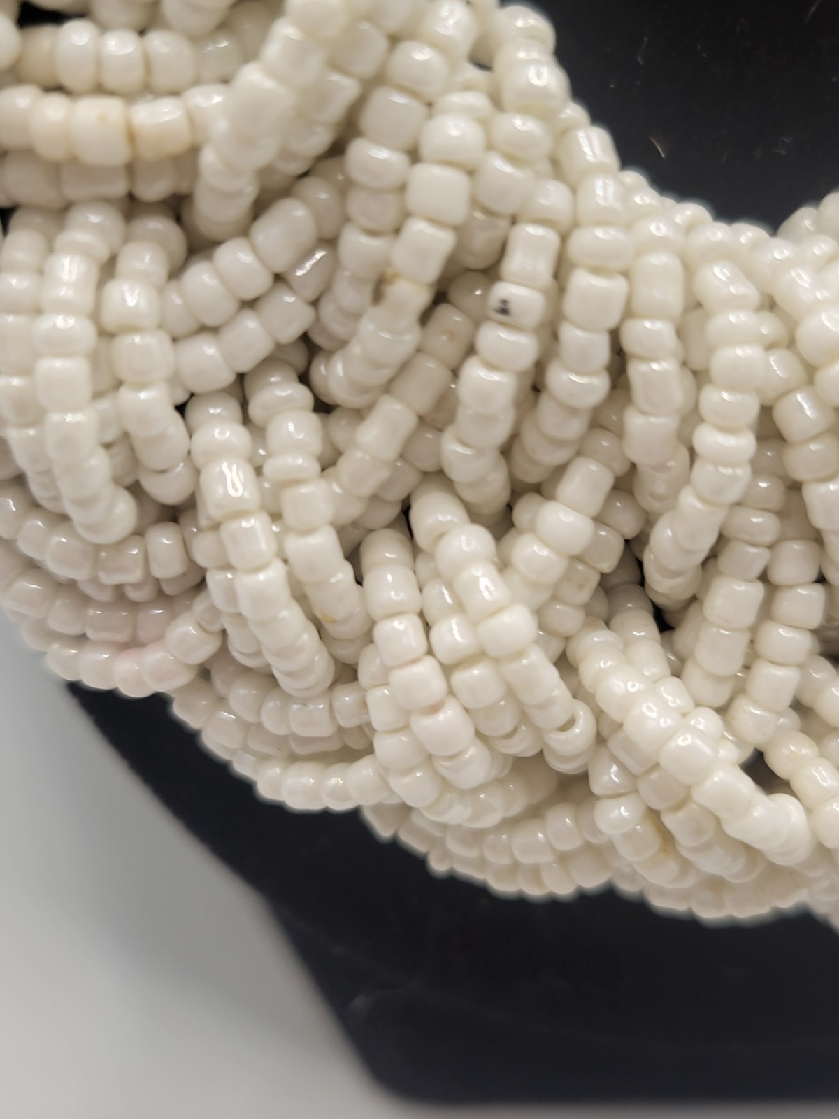 Hand Crafted White Braided Beaded Chunky Necklace Multiple Strands 24″ Adjust
