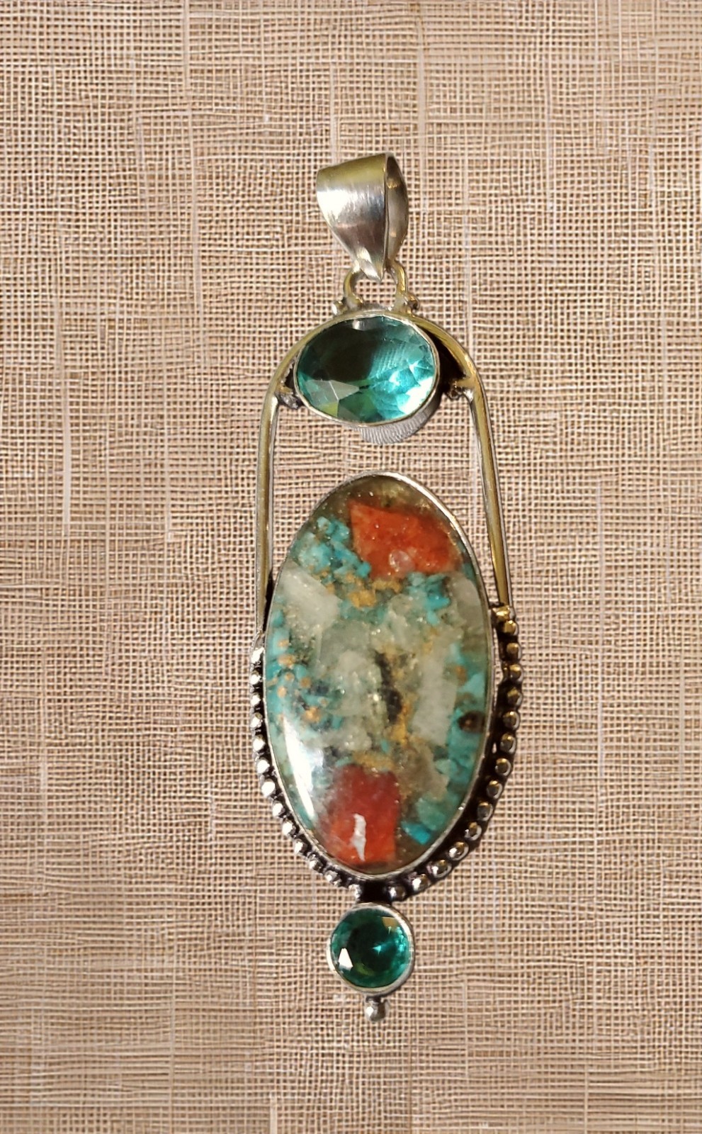 Oyster Turquoise with Blue Synthetic Topaz Accent Stones Pendant