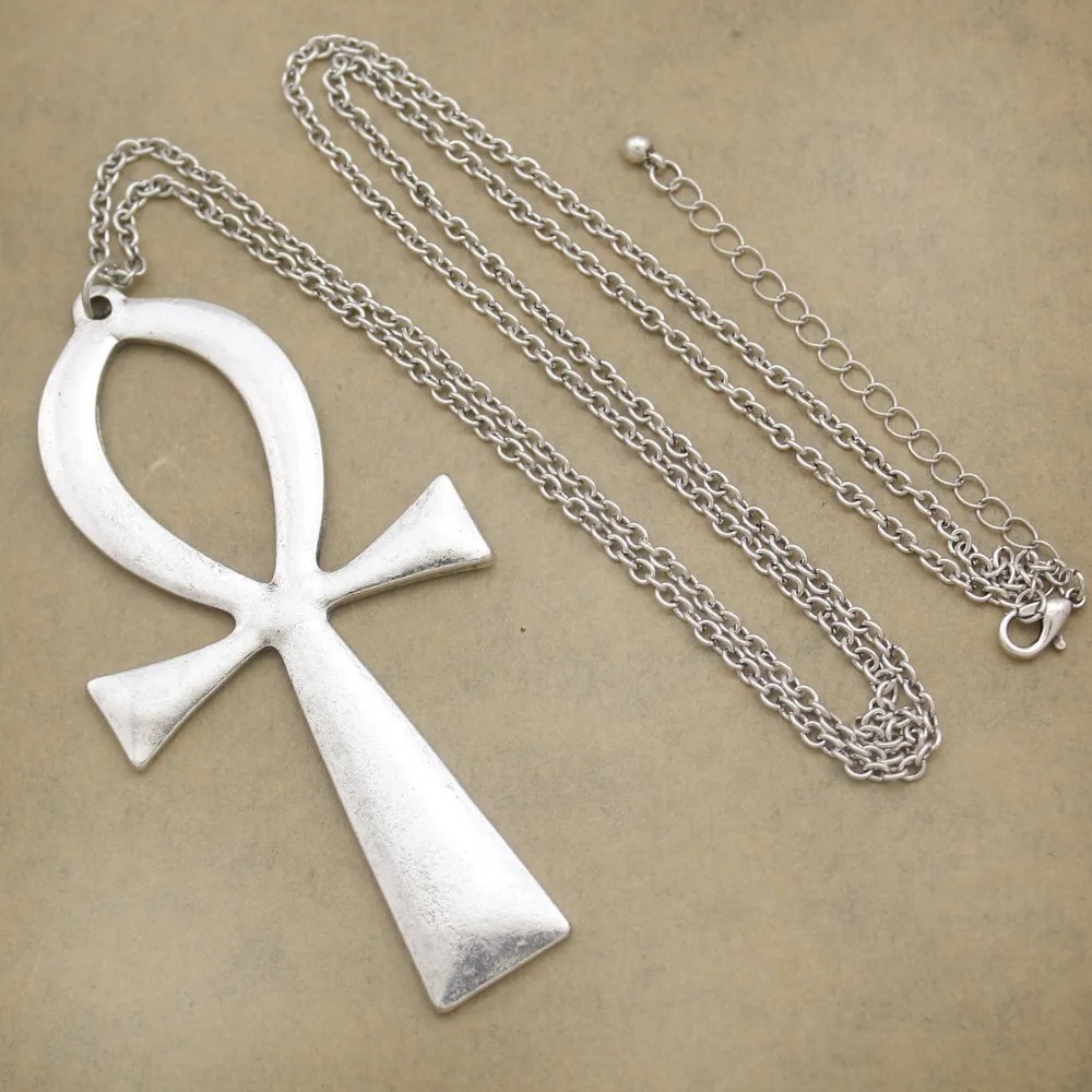 10x5cm Vintage Egyptian Life Big Ankh Cross Pendant Long Chain Necklace Fashion
