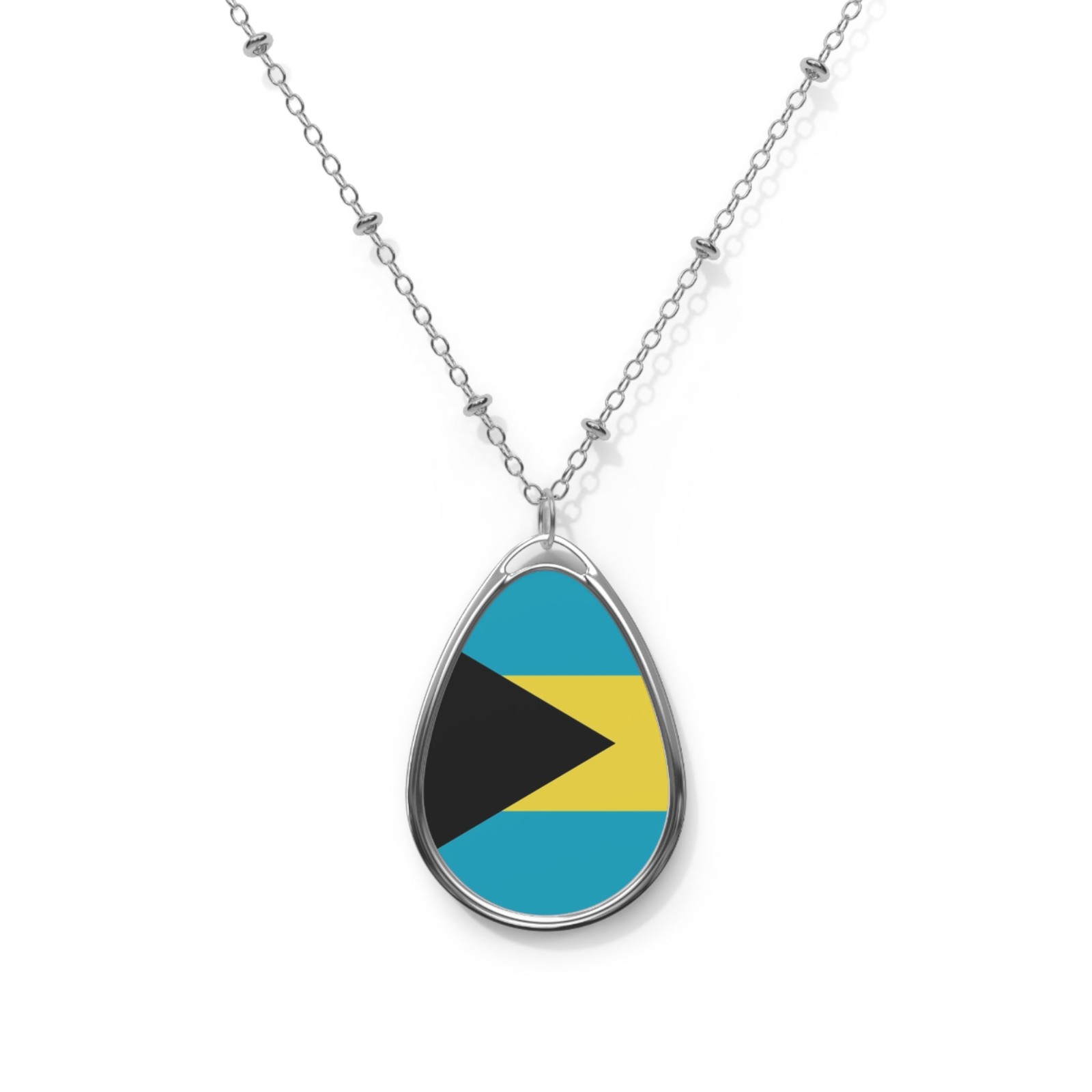 Bahamas Flag Oval Necklace – Bahamian Pride Jewelry – One Size / Silver