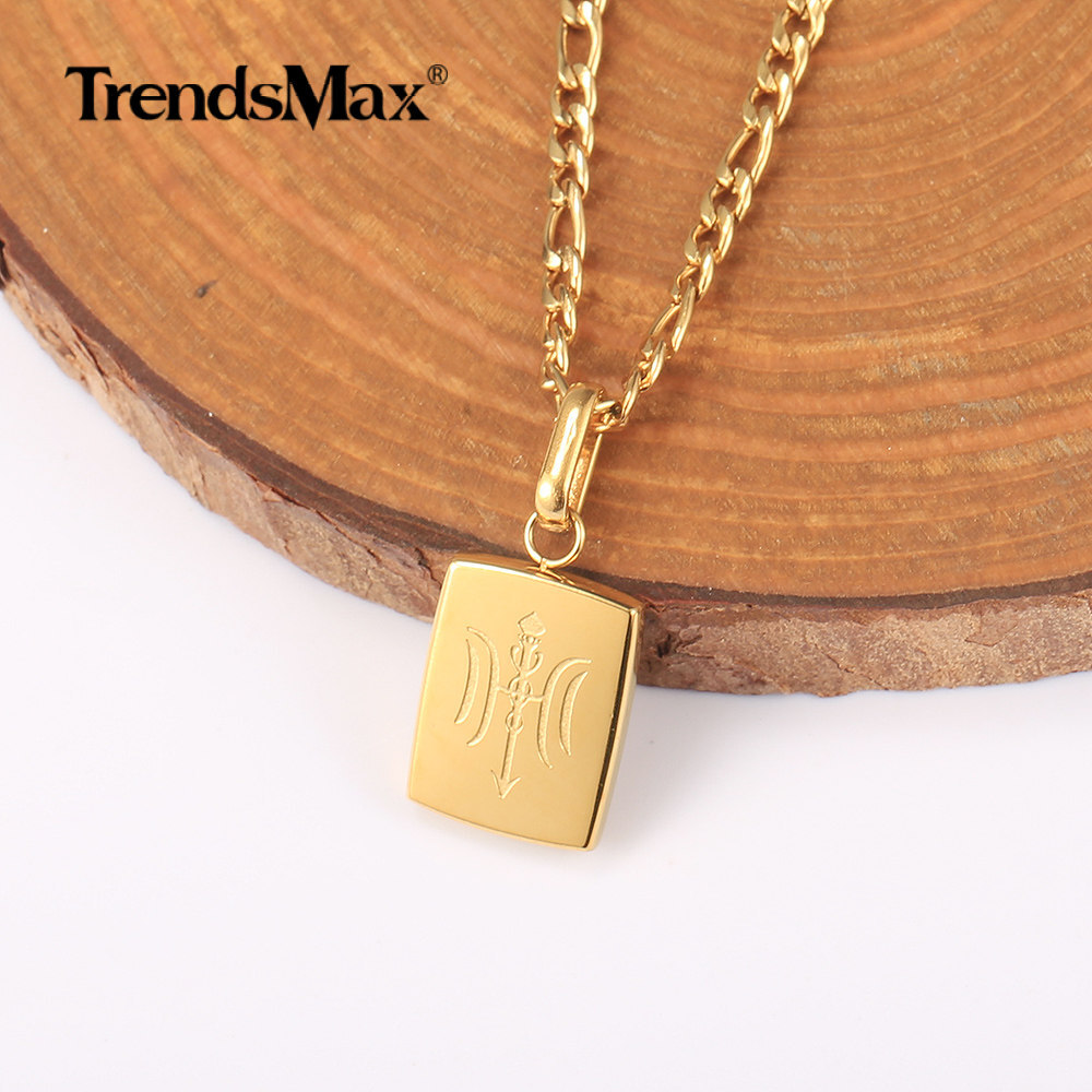 Gold Plated Stainless Steel Square Pendant Charm Necklace Multi Chain New Design