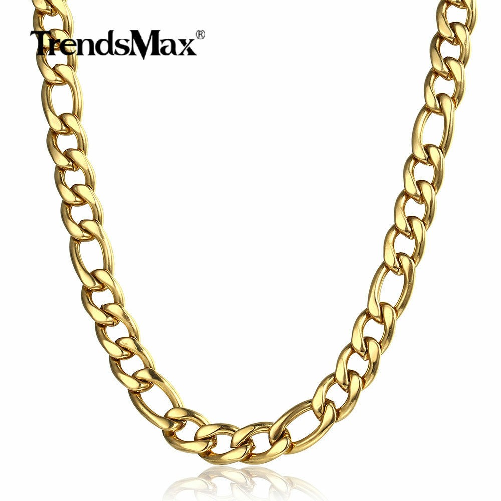 3/5/7/9mm 16-24″ Gold Plated Stainless Steel Figaro Link Necklace Chain Jewelry