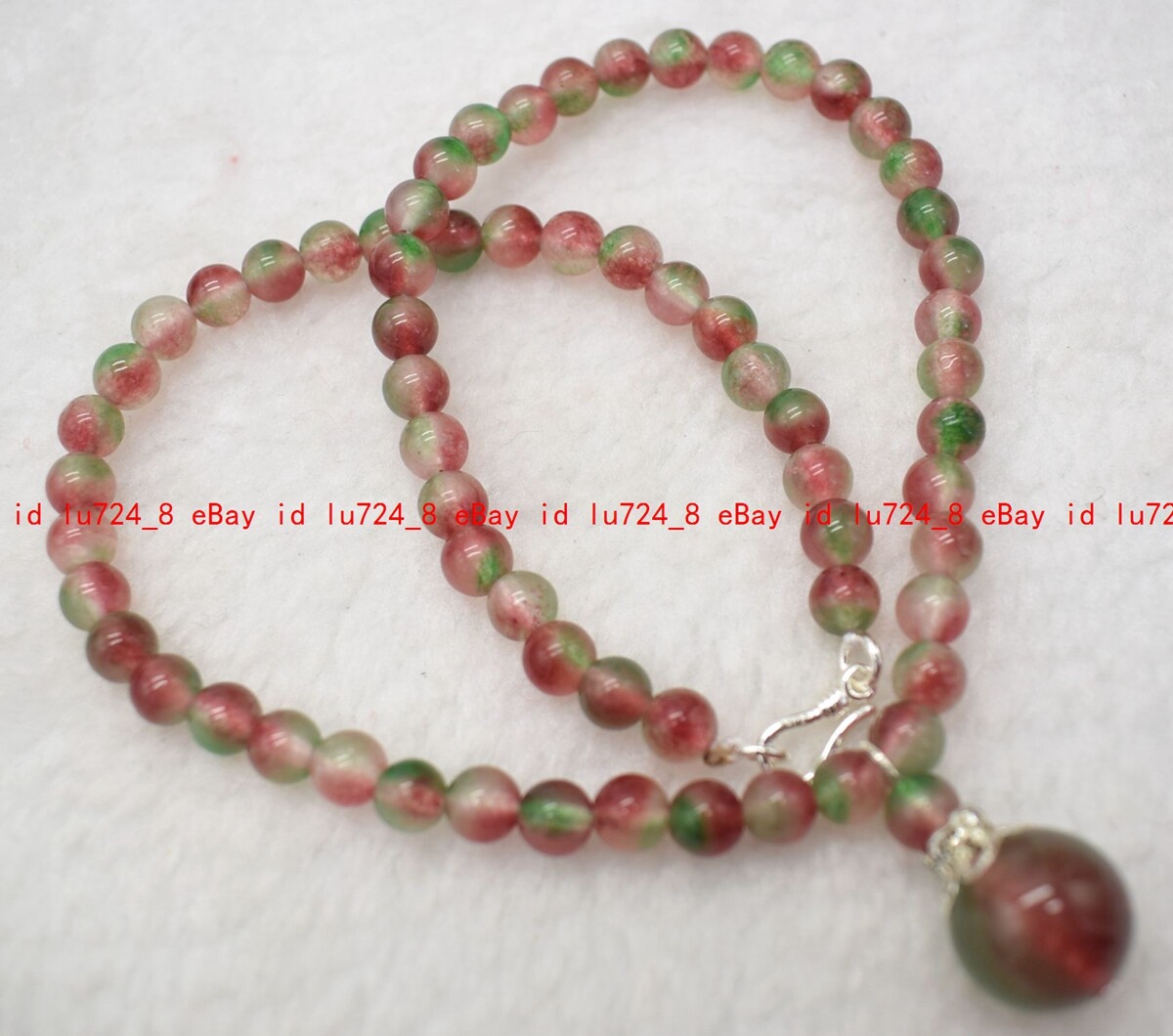 Natural 6mm Red Multicolor Jade Gemstone Round Beads Pendant Necklace 14-32″
