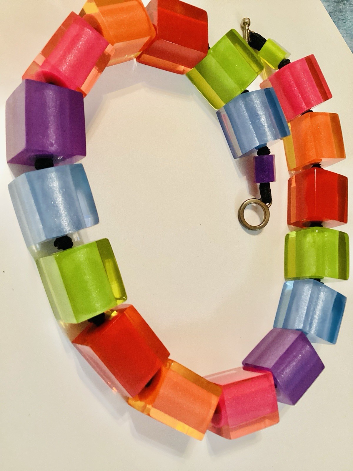 Colorful Lucite Modernist Cube Mod Necklace Zahara 20 1/2” 💛