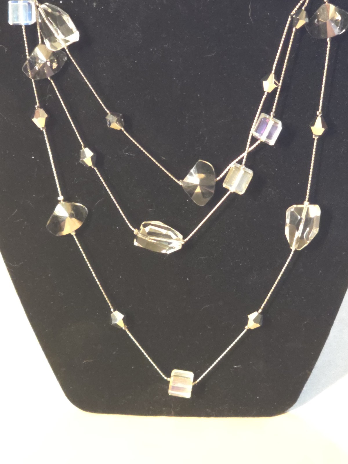 Premier Designs Ice Crystal Necklace Long Beaded Silver Tone Crystal 47”