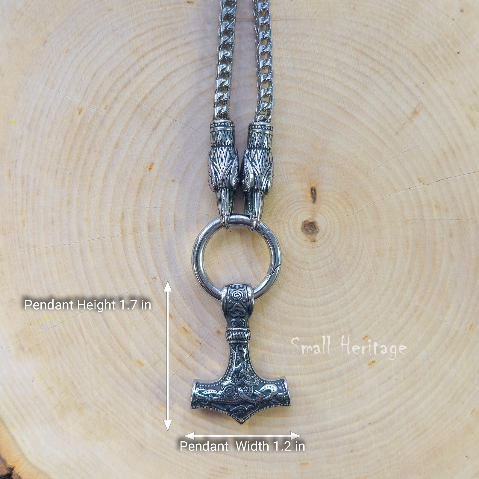 Viking Ravens Necklace Stainless Steel Hammer Mjolnir Pendant Huginn and Muninn
