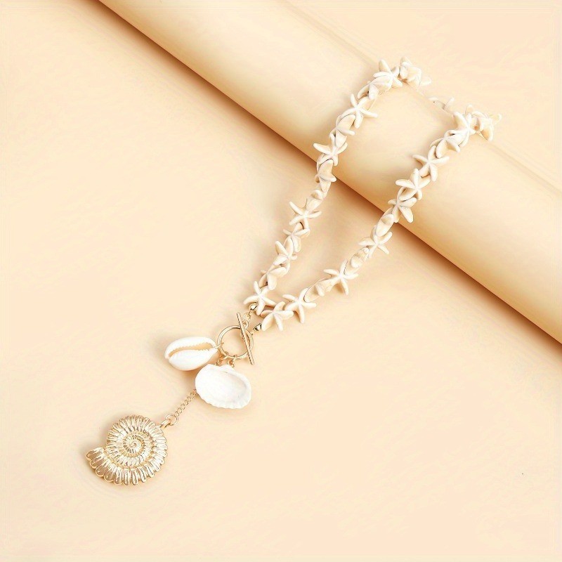 Boho Starfish Chain Alloy Conch Shell Pendant Clavicle Chain Women’s Necklace