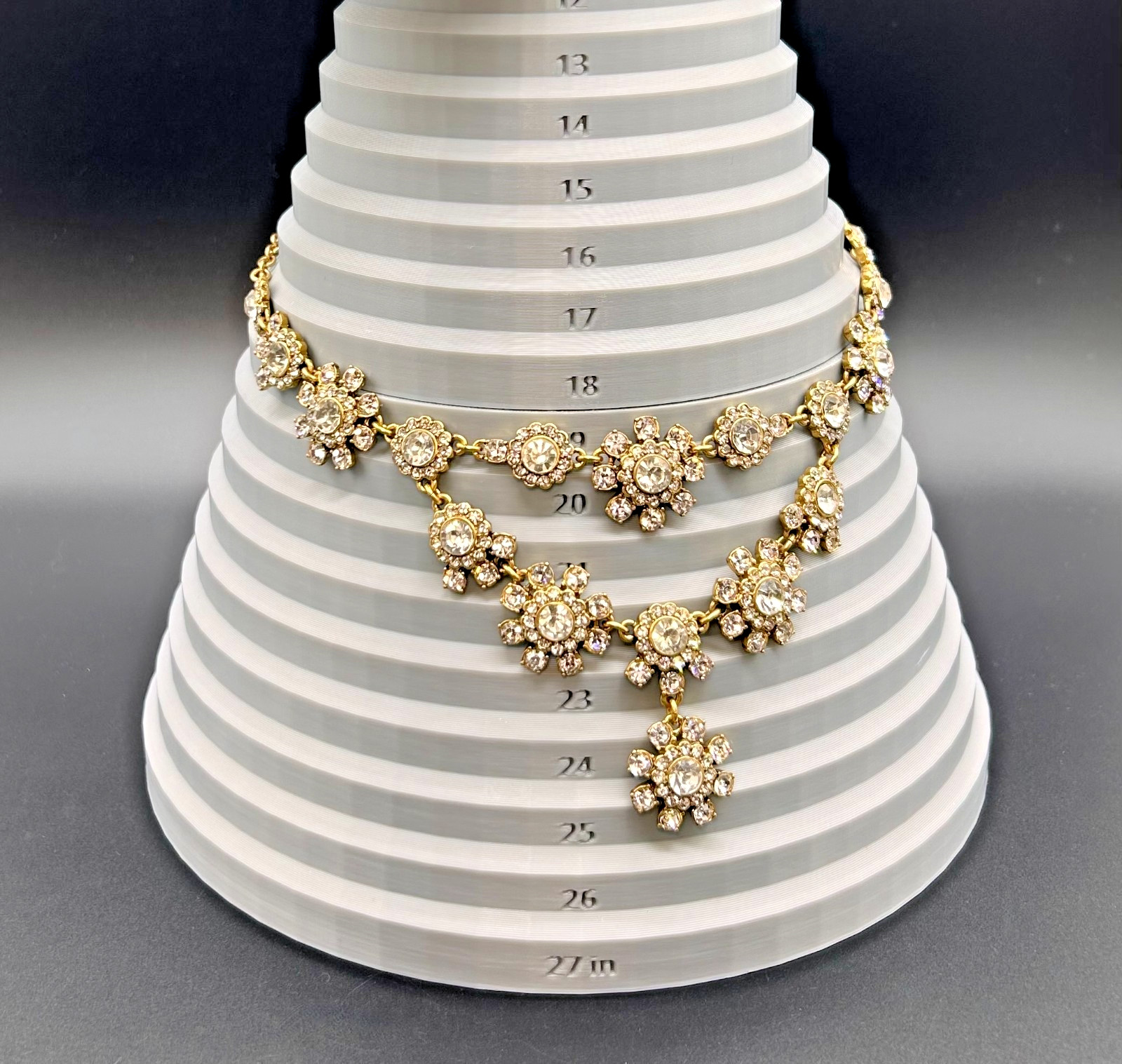 J Crew Crystal Flower Statement Necklace Gold Tone Rhinestone Floral Bib Signed