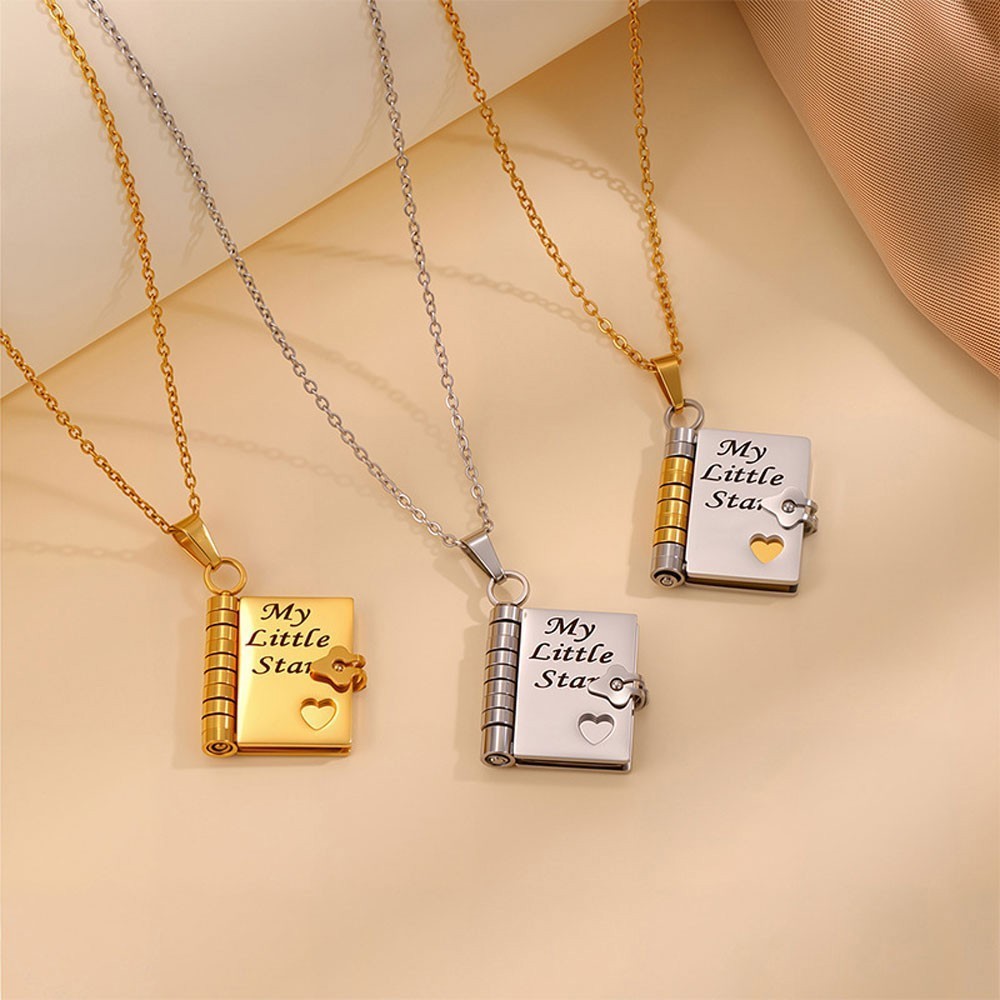 My Little Star Book Pendant Necklace for Daughter Open Pages Engraved Letter