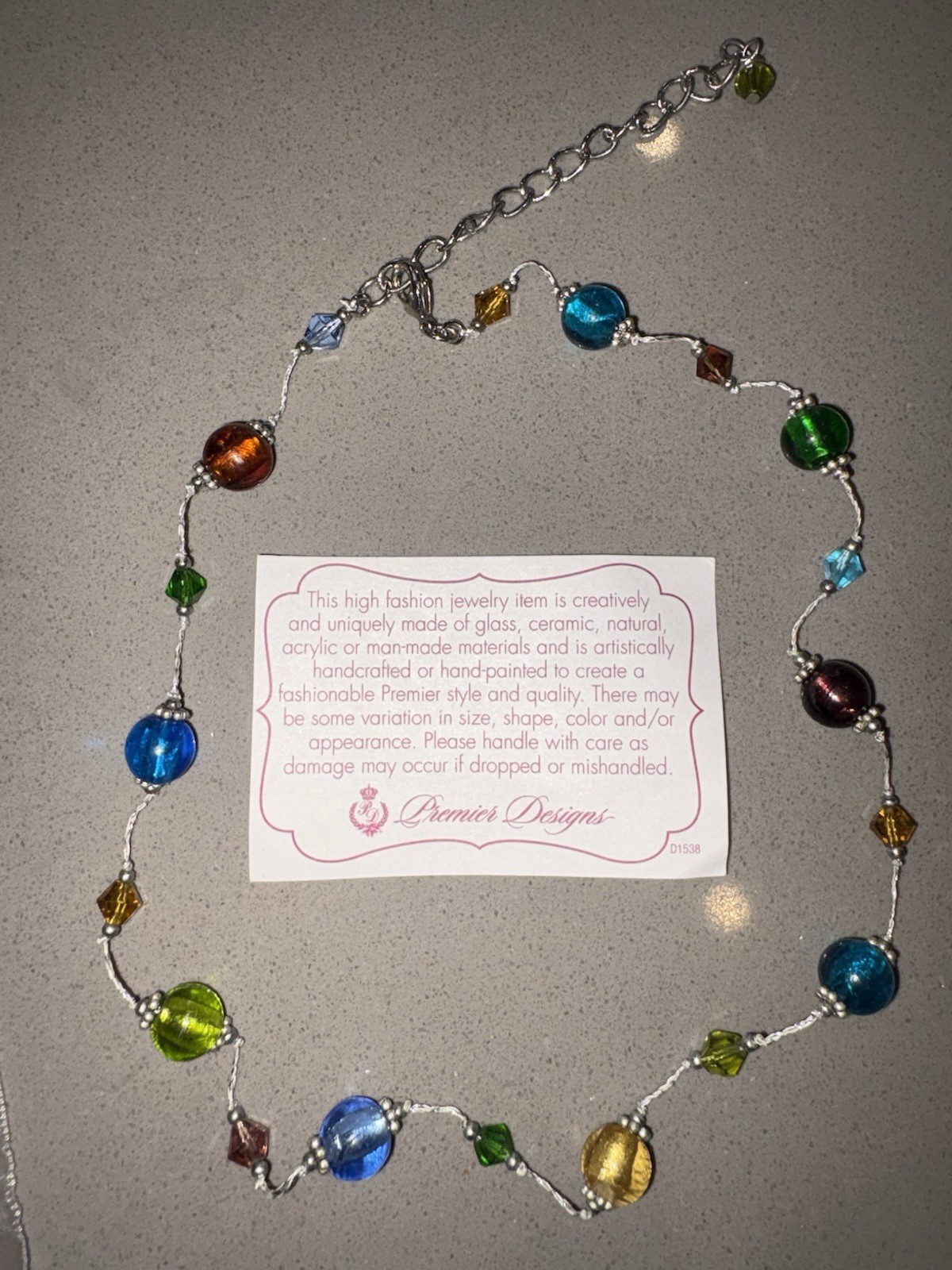 Premier Designs Multicolor Glass & Crystal Beaded Necklace Adjustable