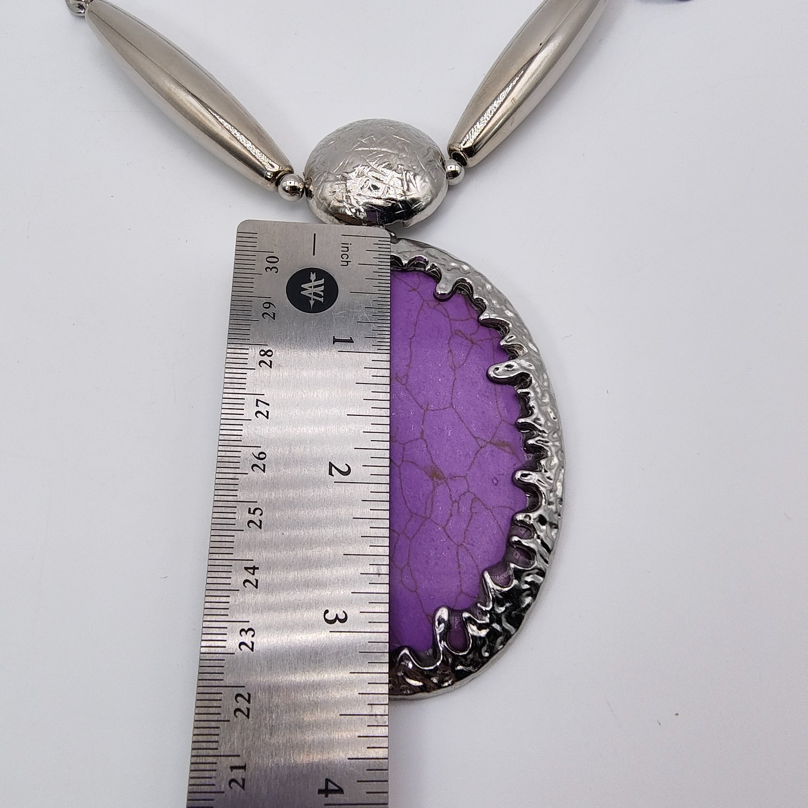 Marbled Purple Pendant Statement Necklace Silver Tone Whimsigoth Fairycore