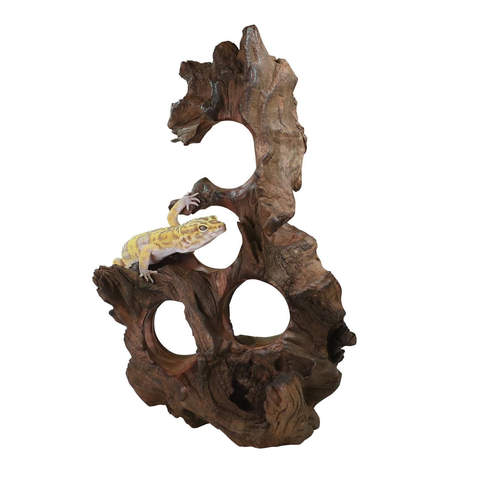 Natural Wood Aquarium Cave Betta Fish Hideout for 7.1-9.8 Inch, multi-hole