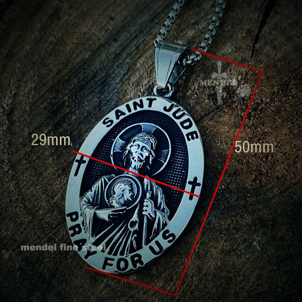 MENDEL Mens Catholic Jesus Christ St Saint Jude Pendant Necklace Stainless Steel