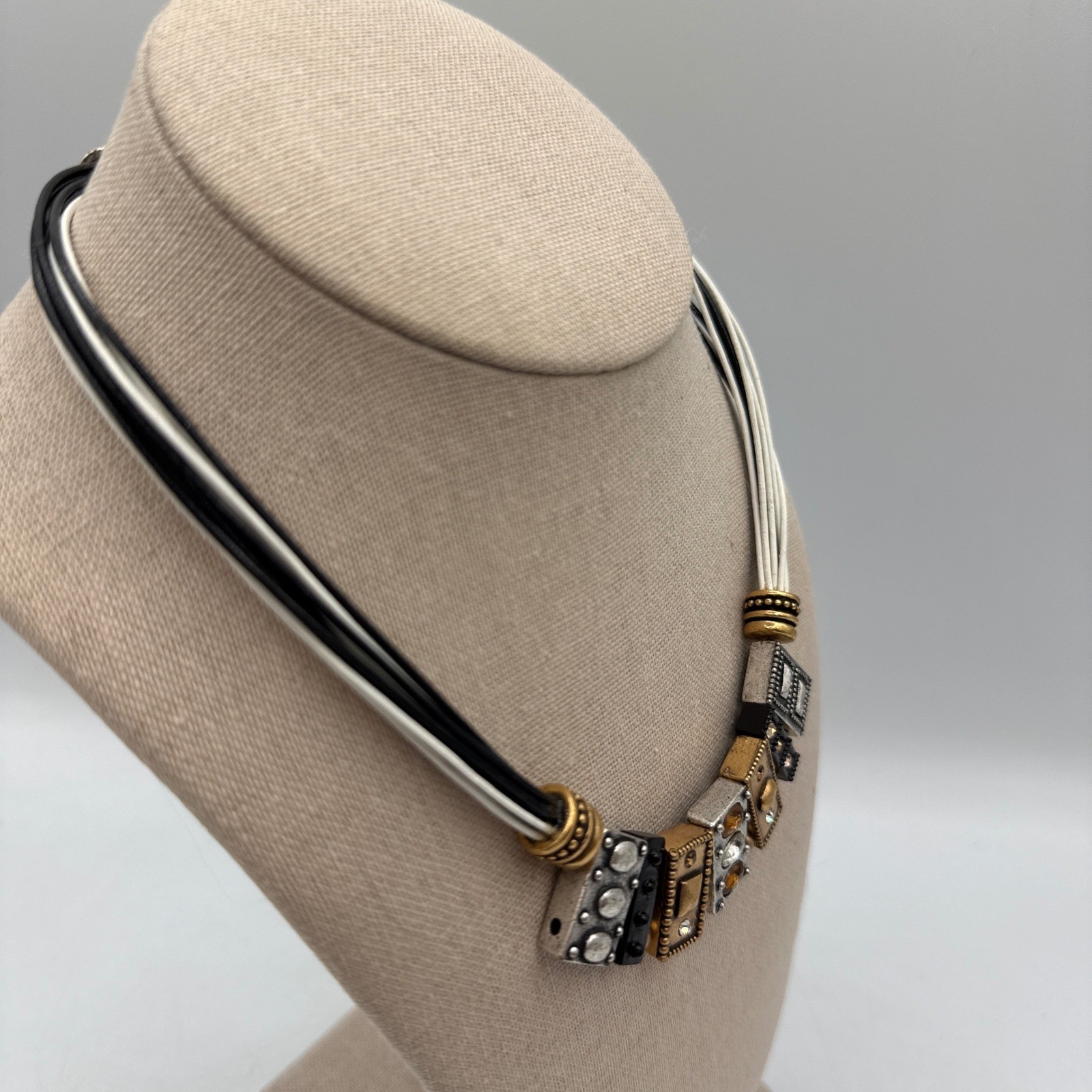 Chico’s Multi-Strand Geometric Slide Necklace Mixed Metal Statement Modernist