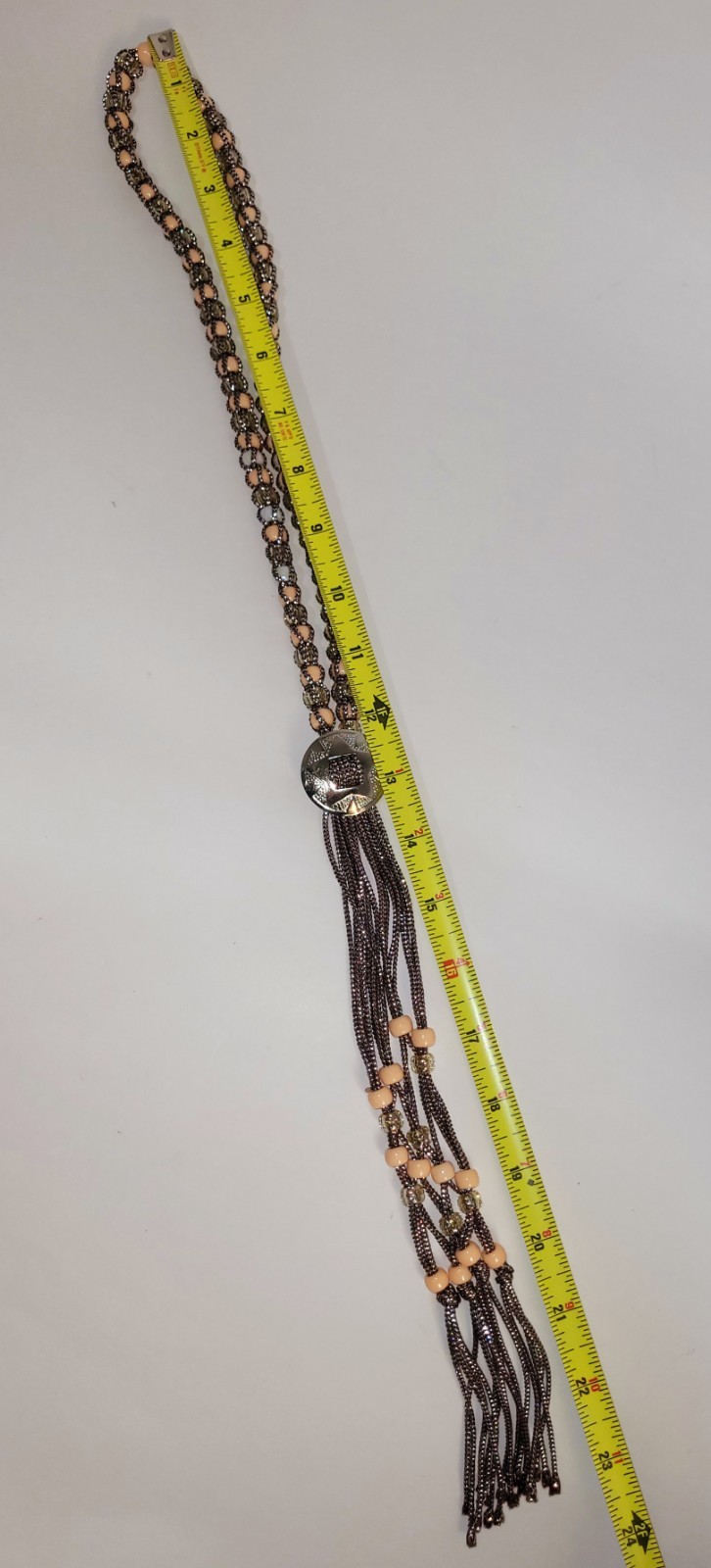Vintage Western Bolo Tie Brown Silver Cord Silver Tone Concho Beaded Necklace
