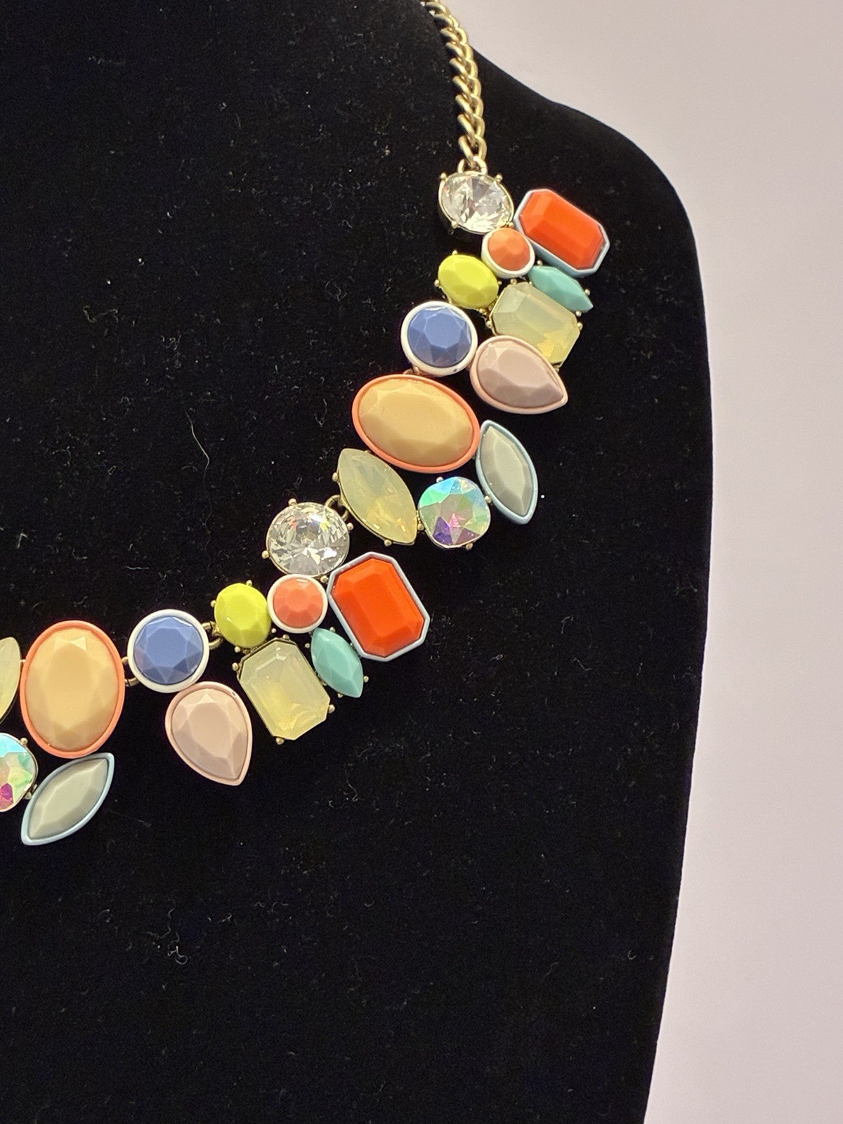 J.Crew Multi-Color Geometric Bib Statement Necklace 18″ Neon Coral Peach Gold
