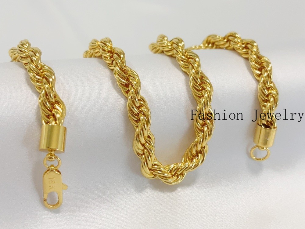 18K Yellow Gold Diamond Cut Rope Chain 10mm NecKlace Mens Womens 24″