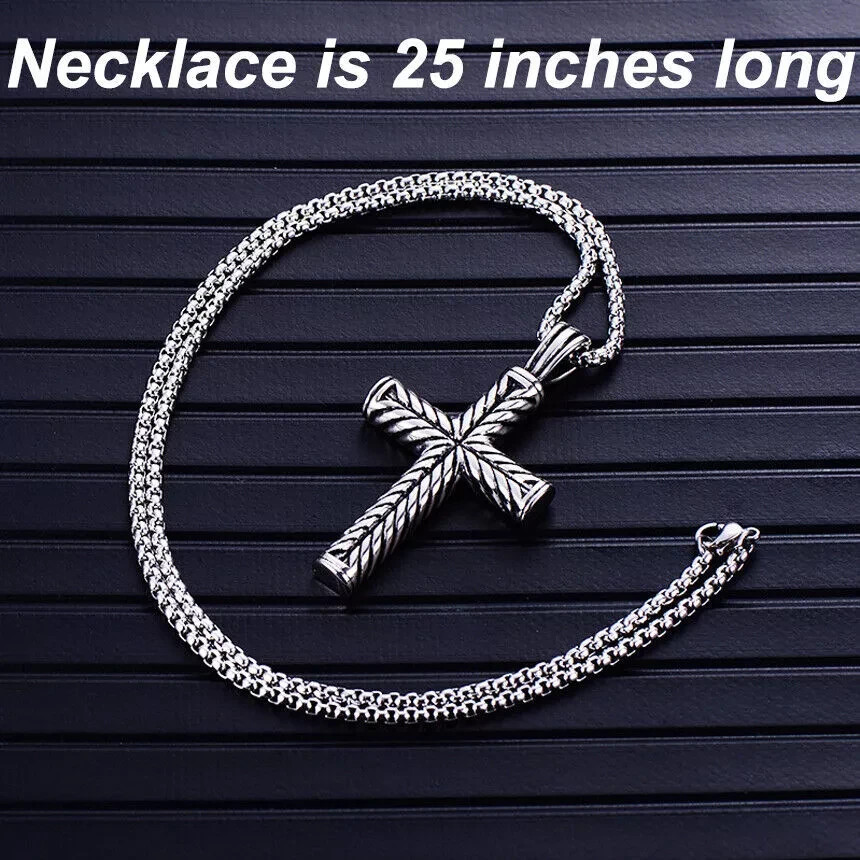 Boys Mens Stainless Steel Vintage Cross Pendant Necklace Men Women Silver NEW