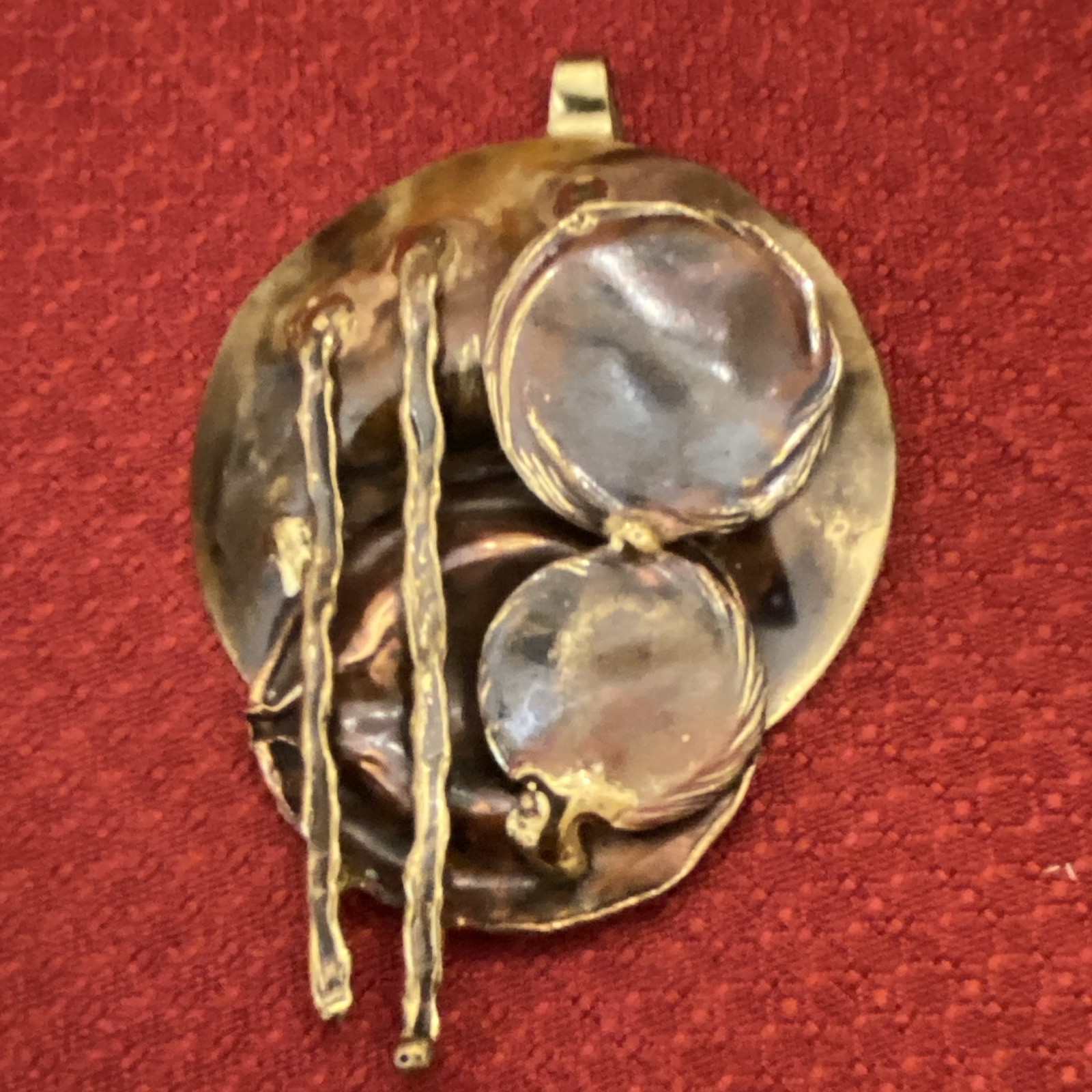 Vintage Brutalist Modernist Artisan Pendant-Mixed Metal Handcrafted Jewelry