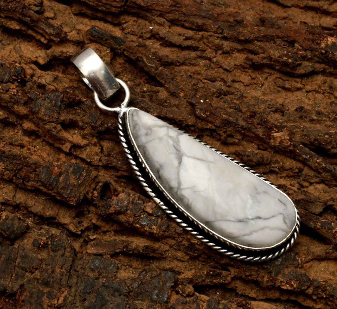 Howlite Gemstone Handmade 925 Sterling Silver Jewelry Pendant 2.44″