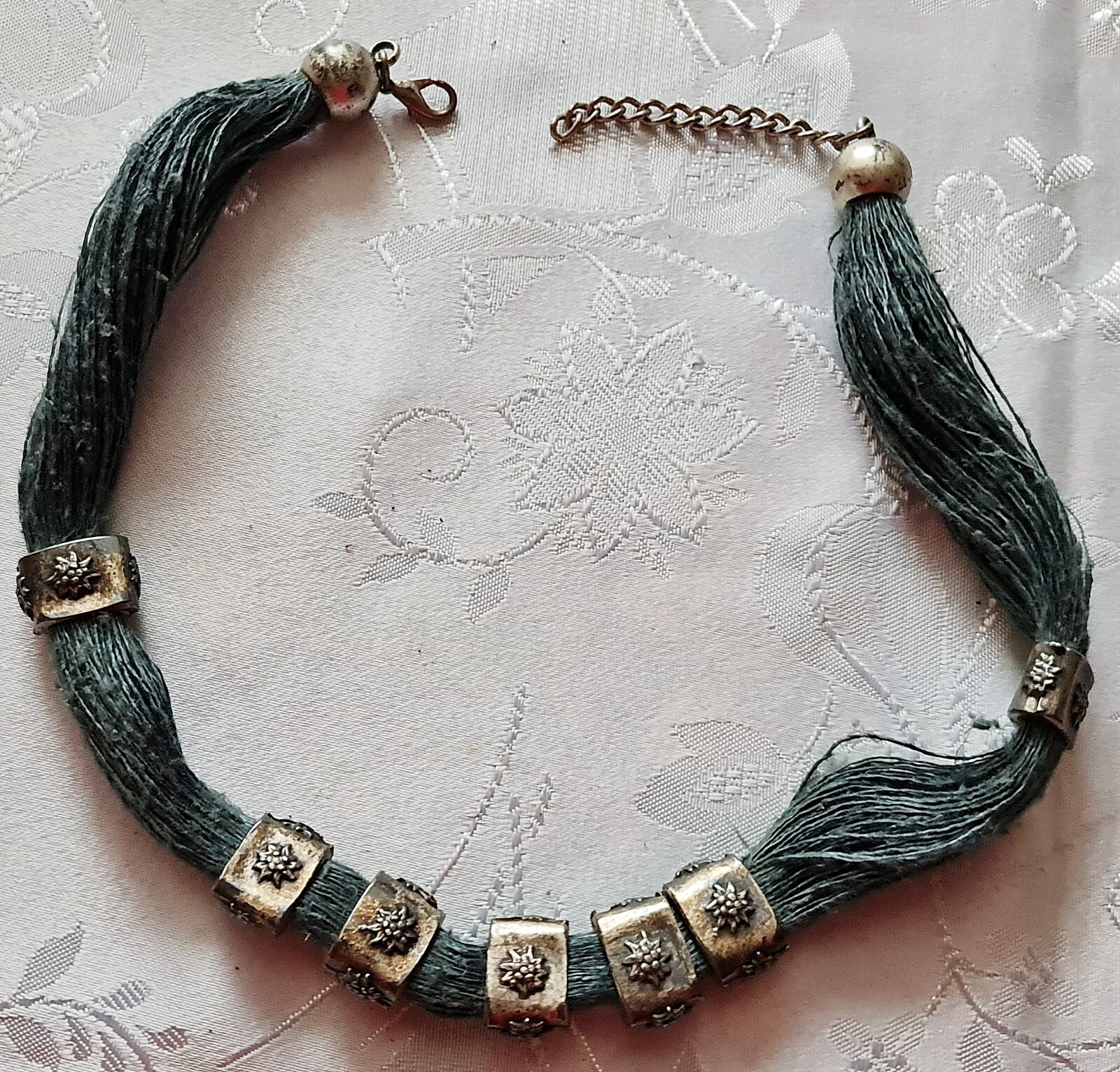 VINTAGE AUTHENTIC TRACHTEN NECKLACE OKTOBERFEST DIRNDL EDELWEISS SILVER