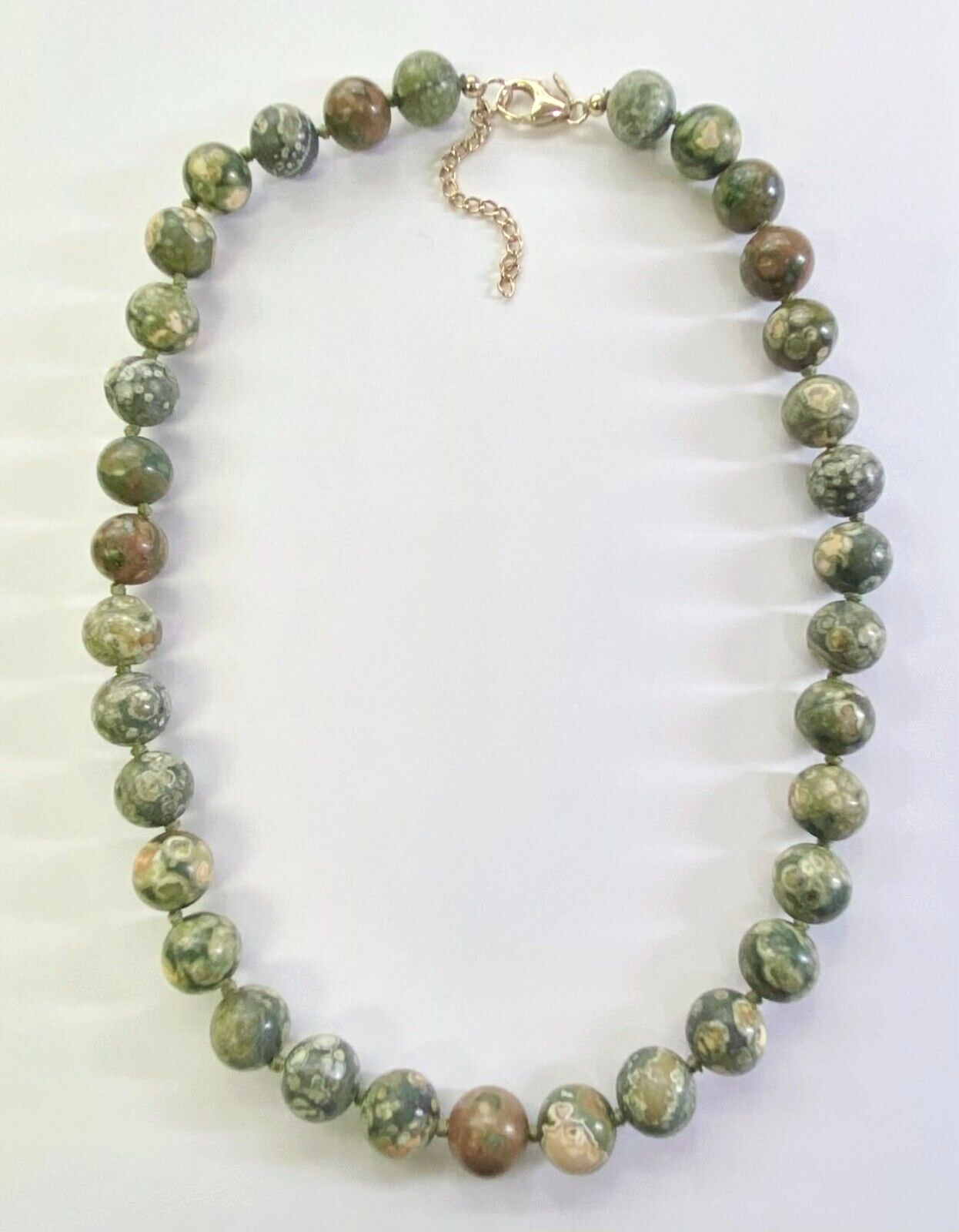 QVC Opaque Gemstone Gold Plated Sterling Rhyolite Bead 12.0mm 20″ Necklace,