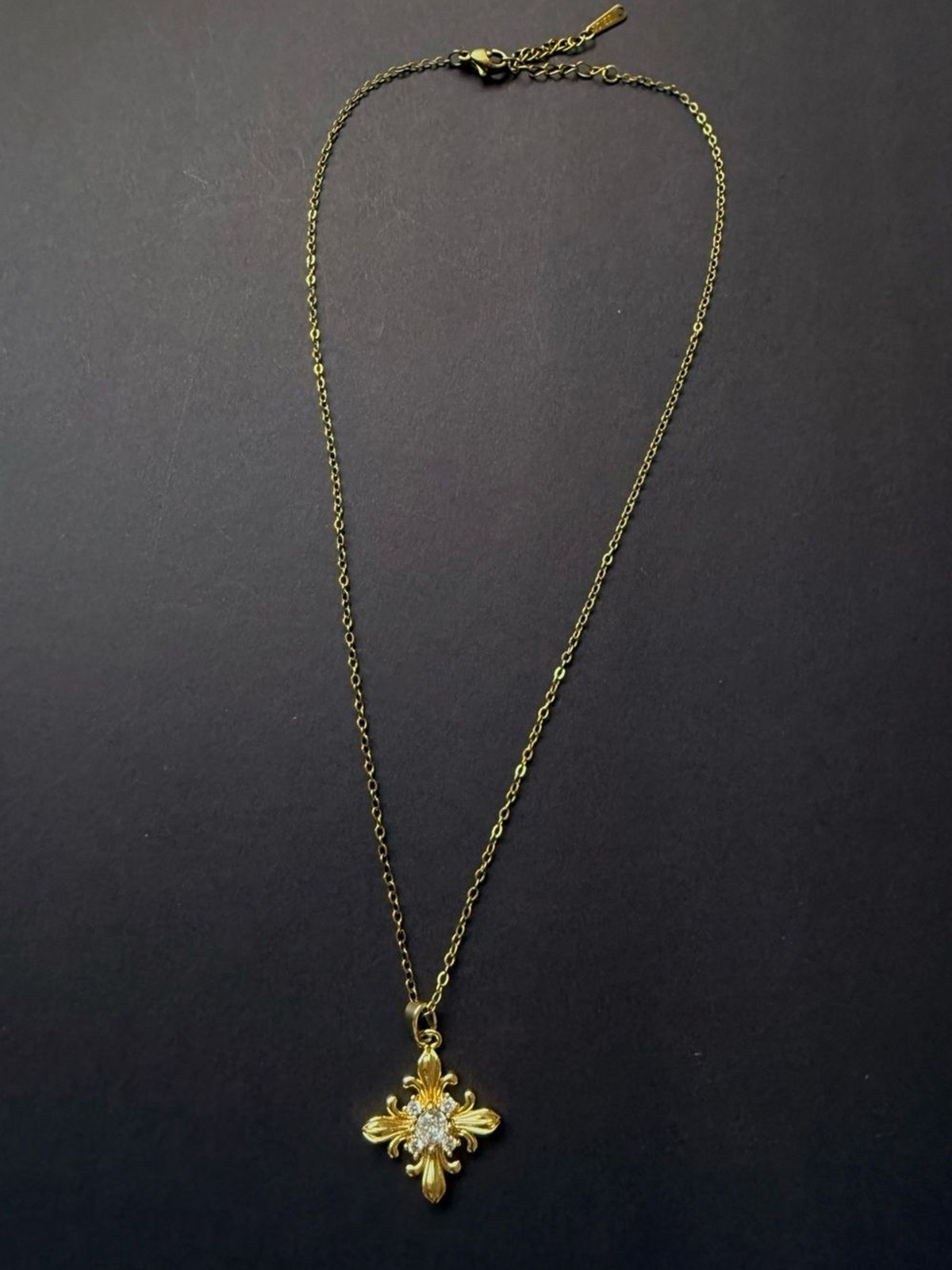 Vintage Baroque Cross Necklace Steel Chain Brass Pendant