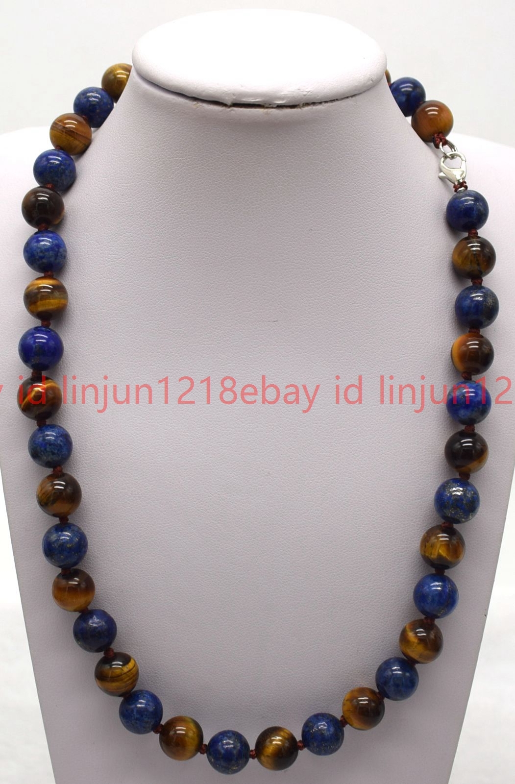 Beautiful 10mm Yellow Tiger’s Eye Lapis Lazuli Round Beads Gems Necklace18in
